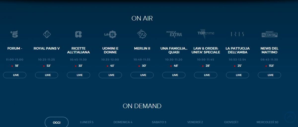 Canali Mediaset in streaming: diretta gratis su sito e app per Canale5, Italia1 e altri